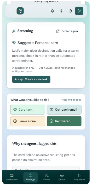 A finding with a screening suggestion on a phone